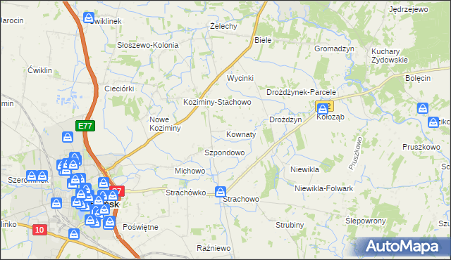 mapa Kownaty gmina Płońsk, Kownaty gmina Płońsk na mapie Targeo