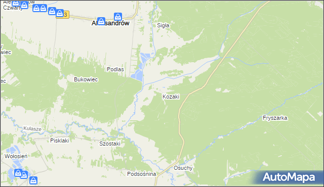 mapa Kozaki gmina Łukowa, Kozaki gmina Łukowa na mapie Targeo