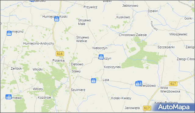 mapa Koziczyn gmina Regimin, Koziczyn gmina Regimin na mapie Targeo