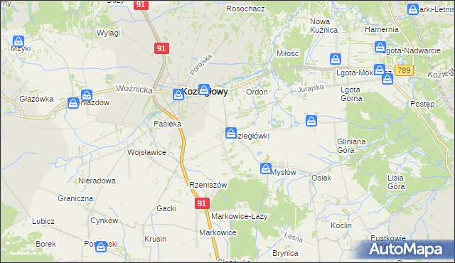 mapa Koziegłówki, Koziegłówki na mapie Targeo