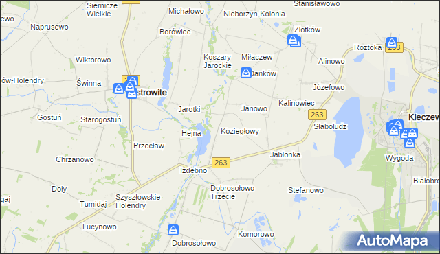 mapa Koziegłowy gmina Kleczew, Koziegłowy gmina Kleczew na mapie Targeo