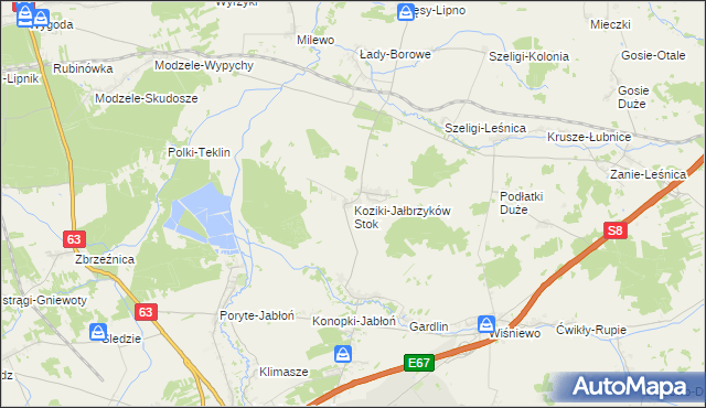 mapa Koziki-Jałbrzyków Stok, Koziki-Jałbrzyków Stok na mapie Targeo
