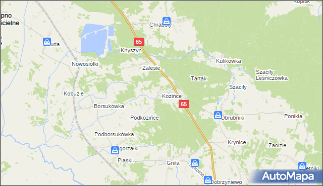 mapa Kozińce, Kozińce na mapie Targeo