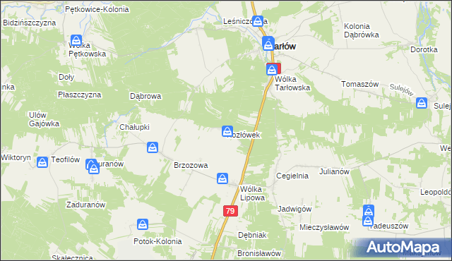 mapa Kozłówek gmina Tarłów, Kozłówek gmina Tarłów na mapie Targeo