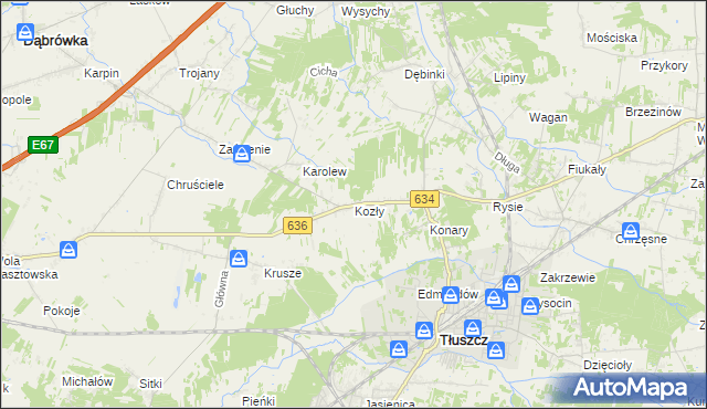 mapa Kozły gmina Tłuszcz, Kozły gmina Tłuszcz na mapie Targeo