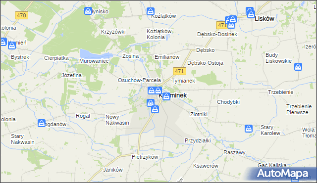 mapa Koźminek powiat kaliski, Koźminek powiat kaliski na mapie Targeo