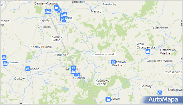 mapa Koźniewo-Łysaki, Koźniewo-Łysaki na mapie Targeo