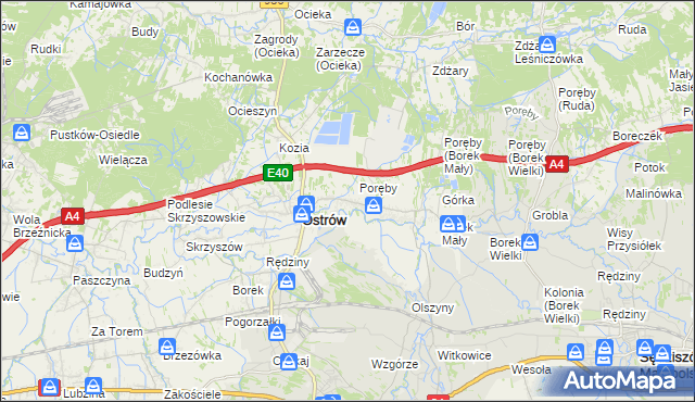 mapa Kozodrza, Kozodrza na mapie Targeo