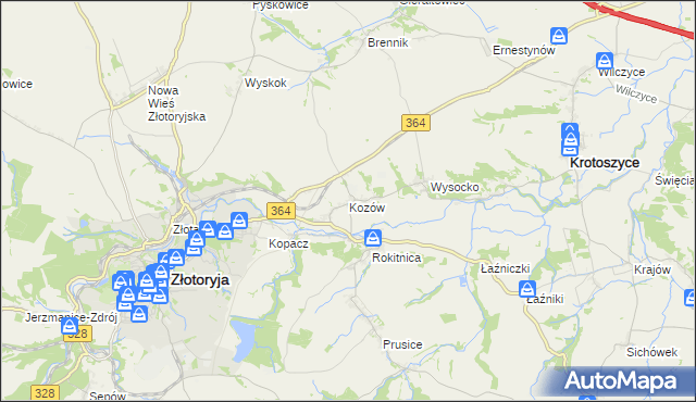 mapa Kozów gmina Złotoryja, Kozów gmina Złotoryja na mapie Targeo