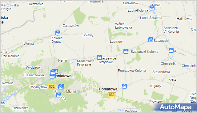 mapa Kraczewice Rządowe, Kraczewice Rządowe na mapie Targeo