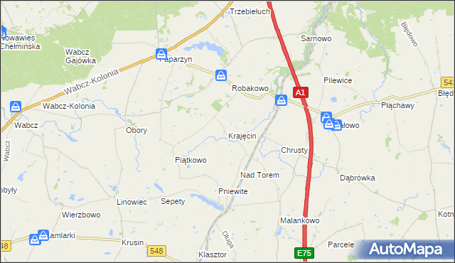 mapa Krajęcin, Krajęcin na mapie Targeo