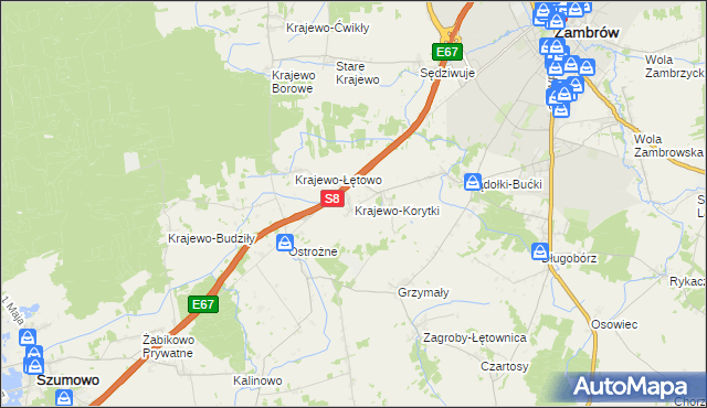 mapa Krajewo-Korytki, Krajewo-Korytki na mapie Targeo