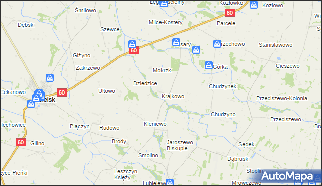 mapa Krajkowo gmina Drobin, Krajkowo gmina Drobin na mapie Targeo