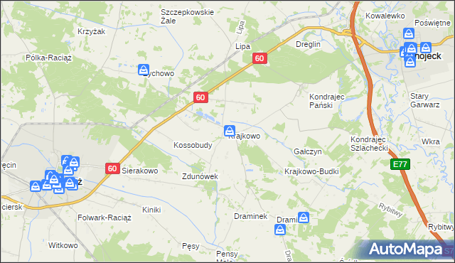 mapa Krajkowo gmina Raciąż, Krajkowo gmina Raciąż na mapie Targeo