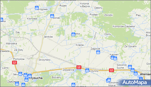 mapa Krajów gmina Przysucha, Krajów gmina Przysucha na mapie Targeo