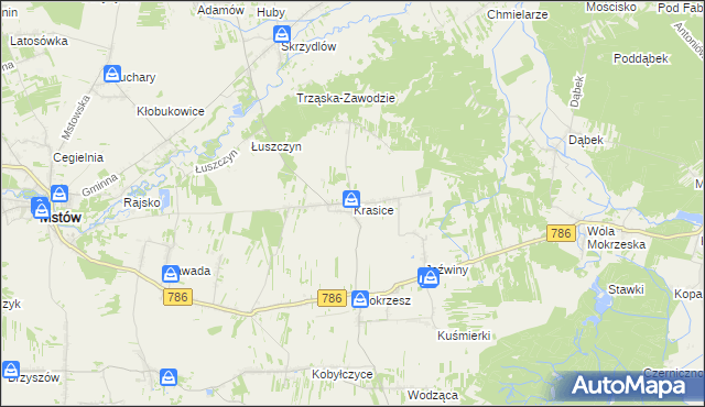 mapa Krasice gmina Mstów, Krasice gmina Mstów na mapie Targeo