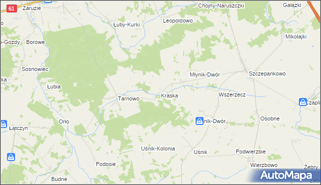 mapa Kraska gmina Miastkowo, Kraska gmina Miastkowo na mapie Targeo