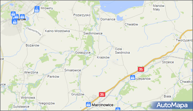 mapa Krasków gmina Marcinowice, Krasków gmina Marcinowice na mapie Targeo
