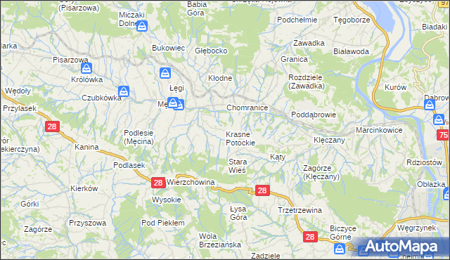 mapa Krasne Potockie, Krasne Potockie na mapie Targeo