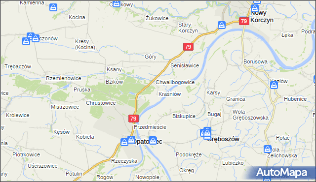 mapa Kraśniów, Kraśniów na mapie Targeo