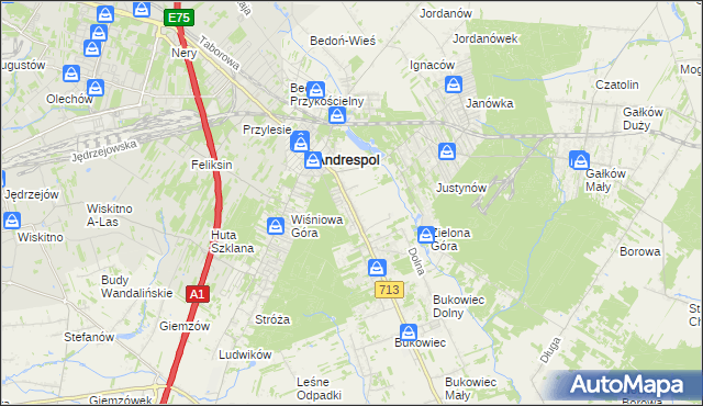 mapa Kraszew gmina Andrespol, Kraszew gmina Andrespol na mapie Targeo