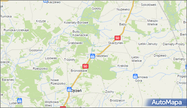 mapa Kraszewo gmina Ojrzeń, Kraszewo gmina Ojrzeń na mapie Targeo