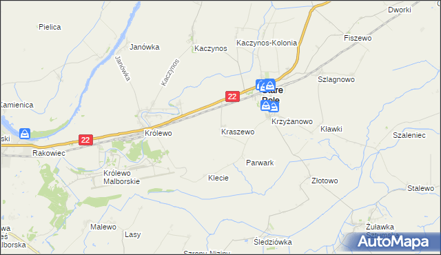 mapa Kraszewo gmina Stare Pole, Kraszewo gmina Stare Pole na mapie Targeo