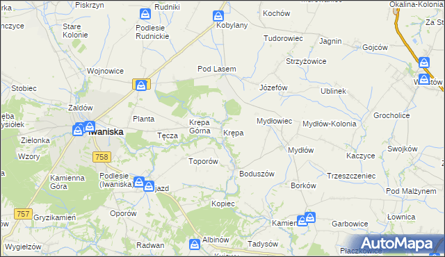 mapa Krępa gmina Iwaniska, Krępa gmina Iwaniska na mapie Targeo