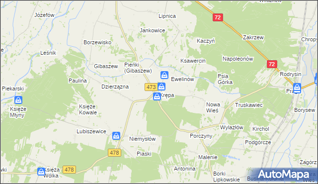 mapa Krępa gmina Poddębice, Krępa gmina Poddębice na mapie Targeo