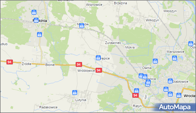 mapa Krępice gmina Miękinia, Krępice gmina Miękinia na mapie Targeo