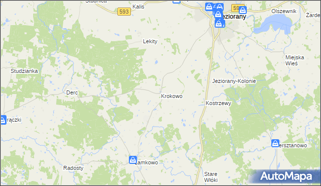 mapa Krokowo gmina Jeziorany, Krokowo gmina Jeziorany na mapie Targeo