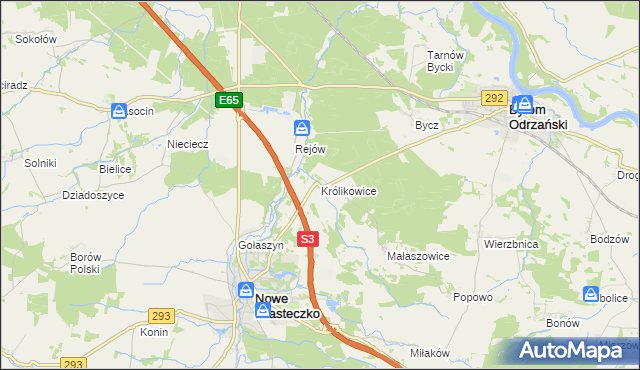 mapa Królikowice gmina Bytom Odrzański, Królikowice gmina Bytom Odrzański na mapie Targeo