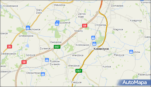 mapa Królikowice gmina Kobierzyce, Królikowice gmina Kobierzyce na mapie Targeo