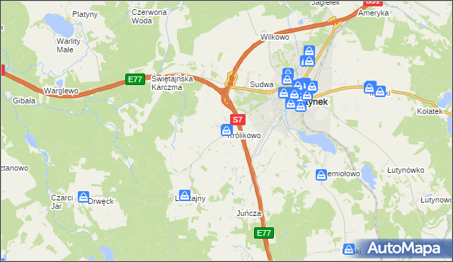 mapa Królikowo gmina Olsztynek, Królikowo gmina Olsztynek na mapie Targeo