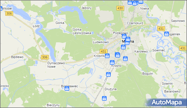 mapa Krosinko gmina Mosina, Krosinko gmina Mosina na mapie Targeo