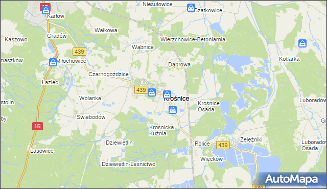 mapa Krośnice powiat milicki, Krośnice powiat milicki na mapie Targeo