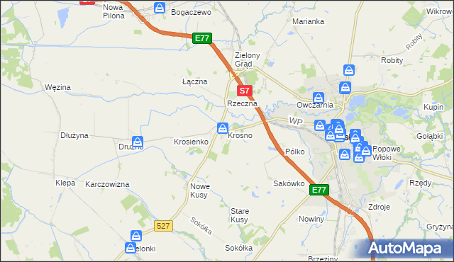 mapa Krosno gmina Pasłęk, Krosno gmina Pasłęk na mapie Targeo