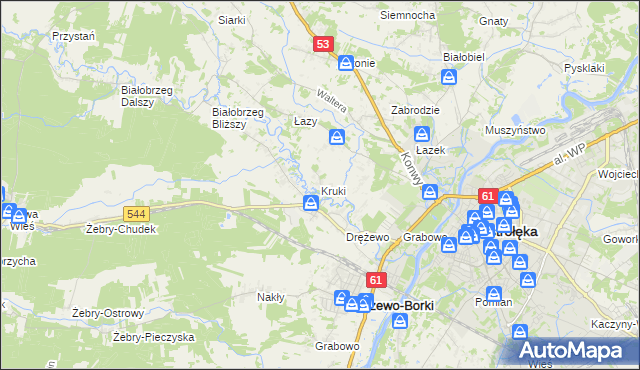 mapa Kruki gmina Olszewo-Borki, Kruki gmina Olszewo-Borki na mapie Targeo