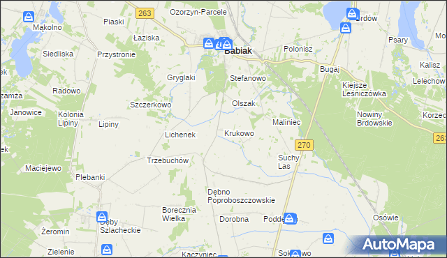 mapa Krukowo gmina Babiak, Krukowo gmina Babiak na mapie Targeo