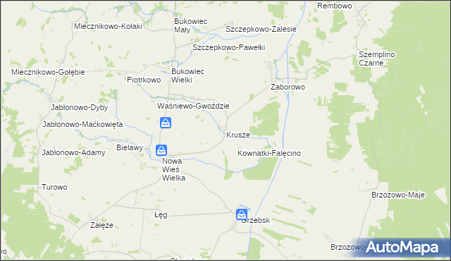 mapa Krusze gmina Janowiec Kościelny, Krusze gmina Janowiec Kościelny na mapie Targeo