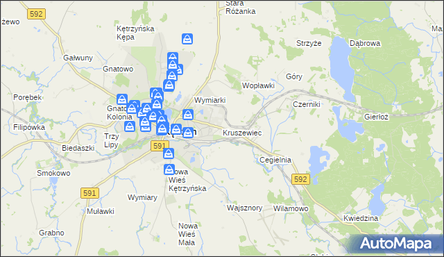 mapa Kruszewiec gmina Kętrzyn, Kruszewiec gmina Kętrzyn na mapie Targeo