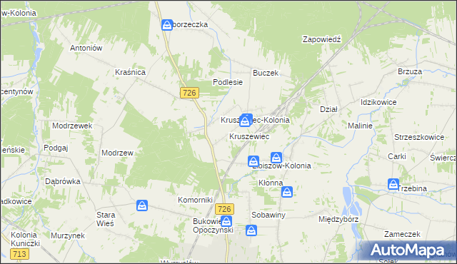 mapa Kruszewiec gmina Opoczno, Kruszewiec gmina Opoczno na mapie Targeo