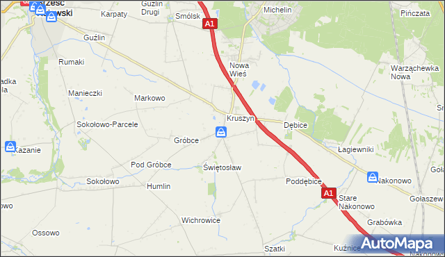 mapa Kruszynek gmina Włocławek, Kruszynek gmina Włocławek na mapie Targeo