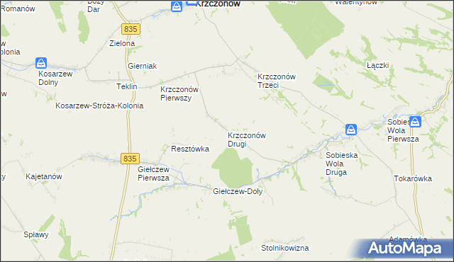 mapa Krzczonów Drugi, Krzczonów Drugi na mapie Targeo