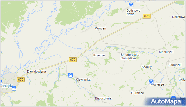 mapa Krzecze, Krzecze na mapie Targeo