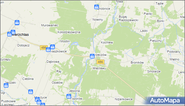 mapa Krzeczów gmina Wierzchlas, Krzeczów gmina Wierzchlas na mapie Targeo