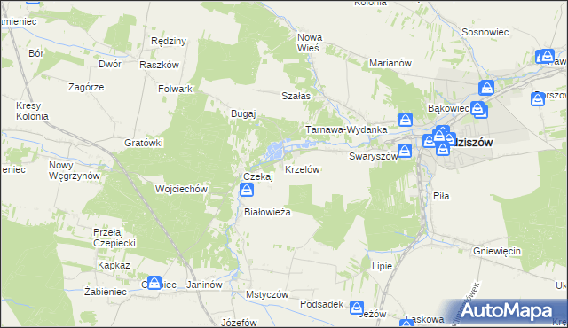 mapa Krzelów gmina Sędziszów, Krzelów gmina Sędziszów na mapie Targeo