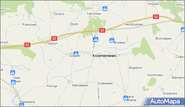 mapa Krzemieniewo powiat leszczyński, Krzemieniewo powiat leszczyński na mapie Targeo