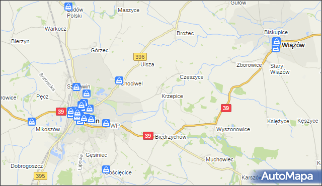 mapa Krzepice gmina Strzelin, Krzepice gmina Strzelin na mapie Targeo