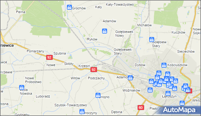 mapa Krzesinówek, Krzesinówek na mapie Targeo